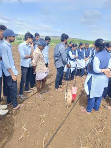 Explaining the working of mechanical Maize planter to 3rd Year students by Dr.B.Maheswar Reddy Sir